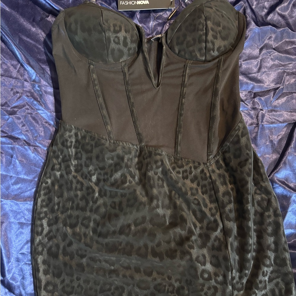 Super Sexy Black Leopard Mini Dress